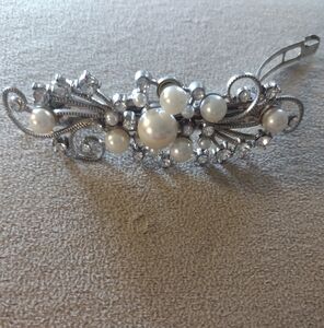 Silvertone Faux Pearl And Rhinestone Hair Clip Barrette